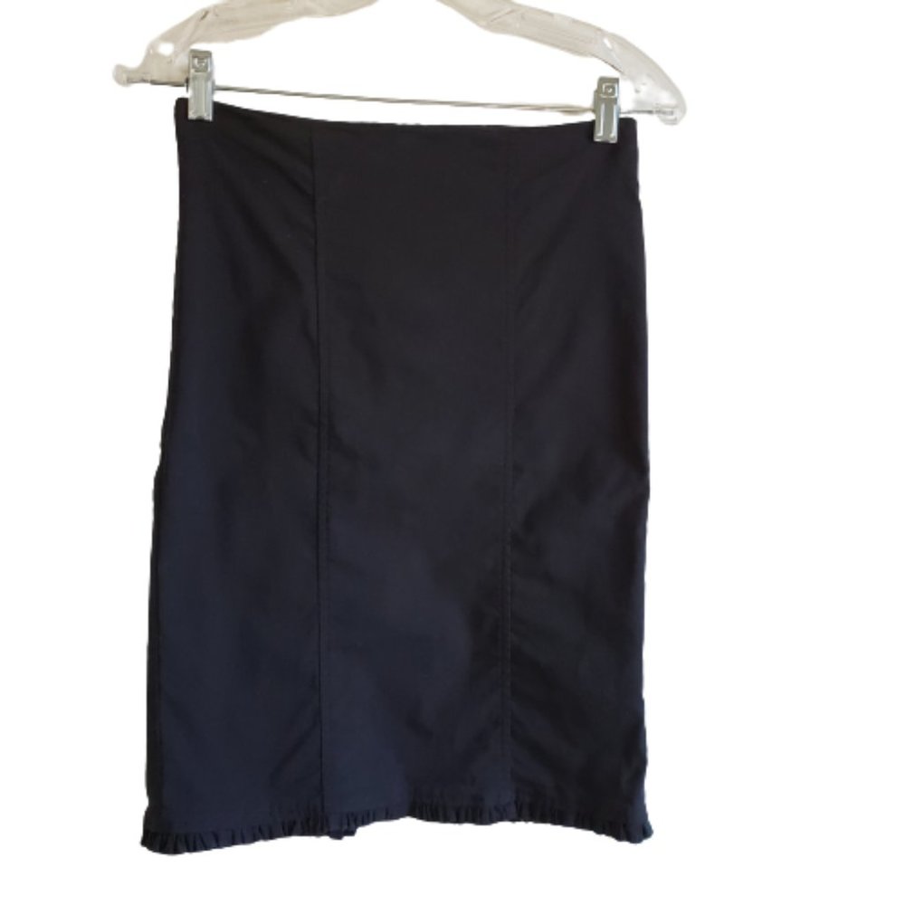 Tres Bien Womens Black Pencil Skirt Back Slit & Zipper Ruffle Hem Size Small